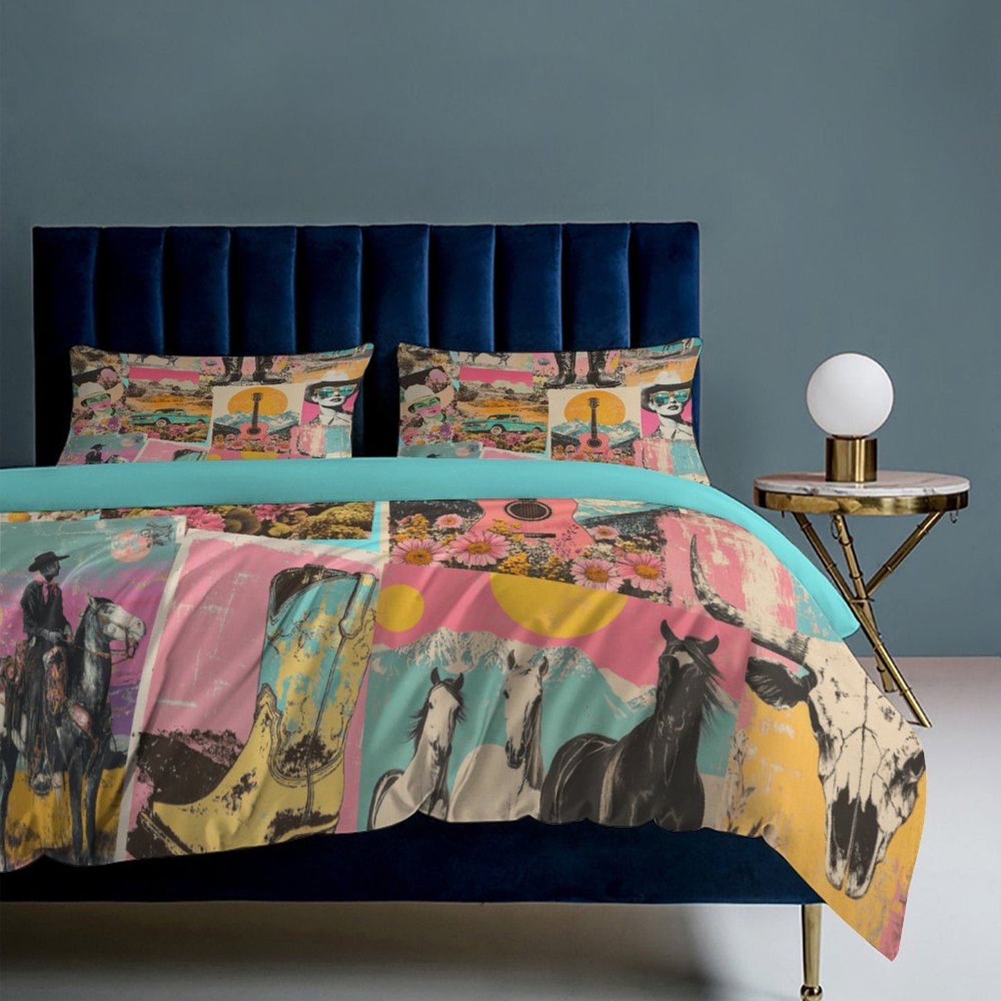 Baha Ranch Retro Pop Western 3 - Piece Bedding Set (1 Duvet Cover + 2 Pillow Shams) – 102"×90" - I Bought a Yard Sale