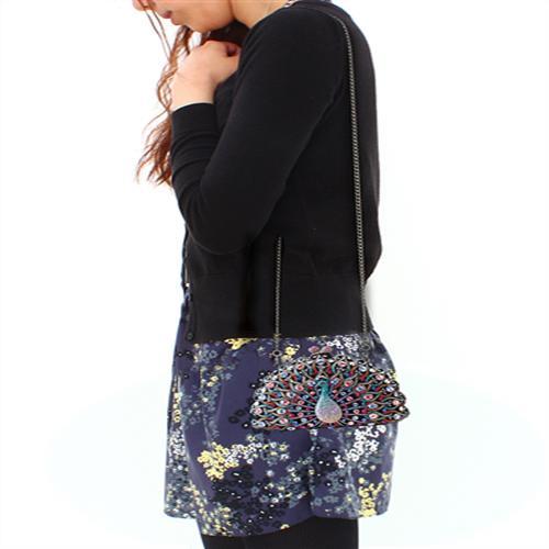 LO2370 - Ruthenium White Metal Clutch with Top Grade Crystal in Multi Color