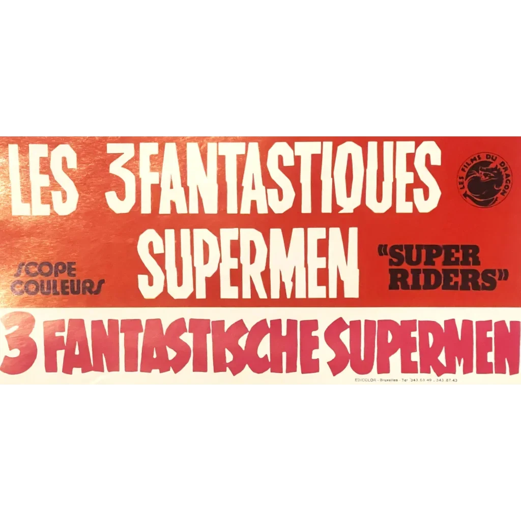 Vintage Belgian Movie Poster Super Riders 🤖 1976 Les 3 Fantastiques Supermen Kamen Rider Tokusatsu