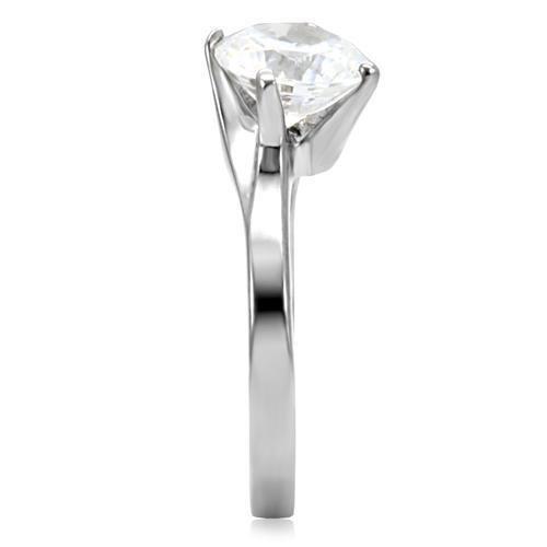 TK104 - High polished (no plating) Stainless Steel Ring with AAA Grade CZ in Clear