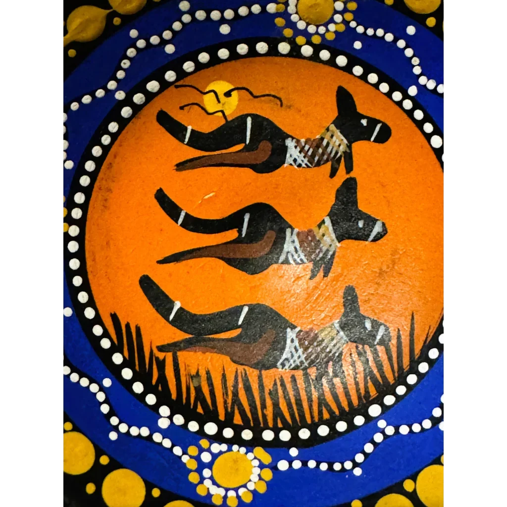 Vintage Aboriginal-Inspired Australian Art Dish 🦘 Hand-Painted Kangaroos Dot Painting