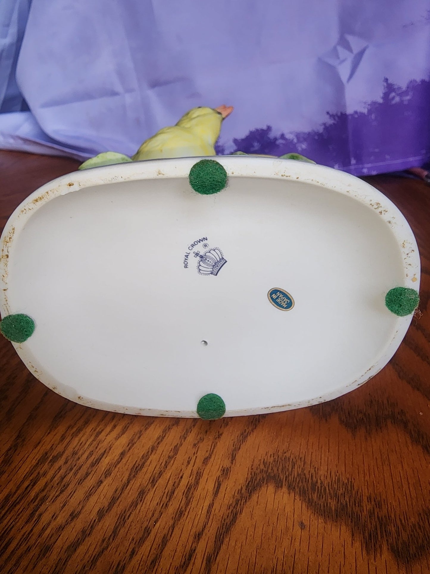 VINTAGE ROYAL CROWN PORCELAIN YELLOW BIRD SCULPTURE FIGURINE BLUE FLOWERS JAPAN - I Bought a Yard Sale