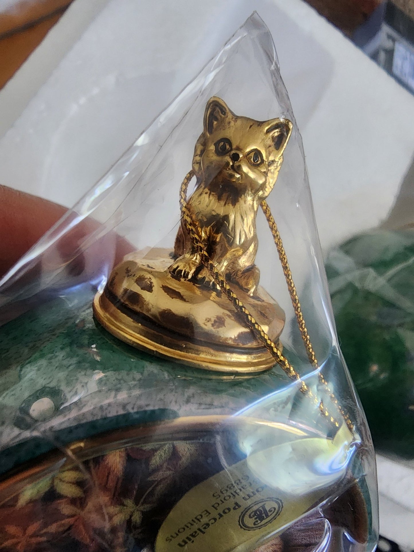2 1999 Bradford Exchange Porcelain Hanging Figural Cat Round Ball Ornaments - I Bought a Yard Sale