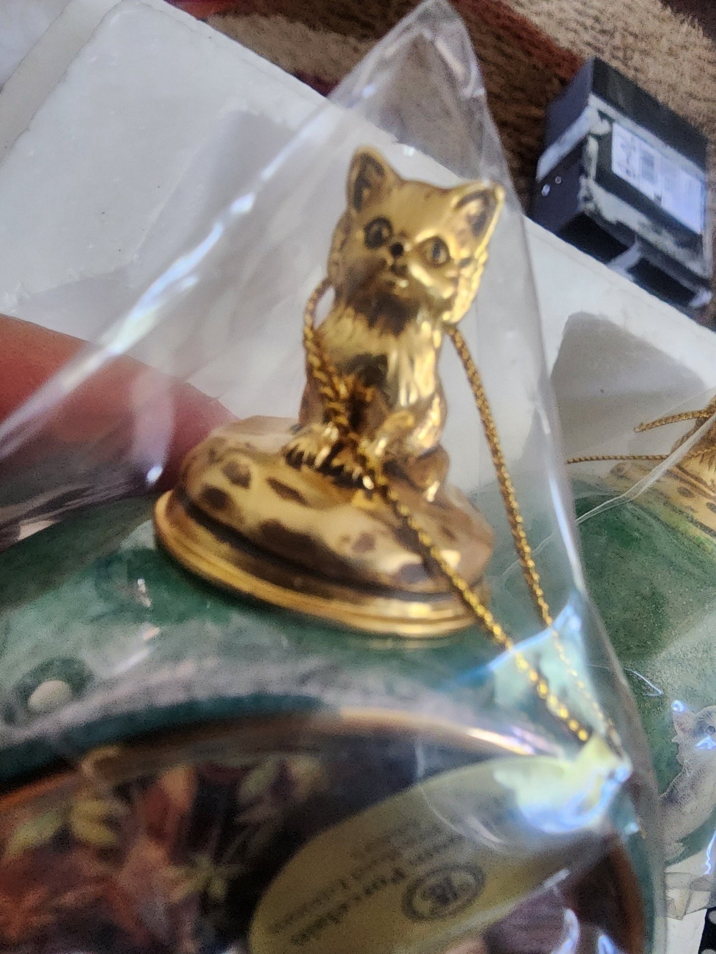 2 1999 Bradford Exchange Porcelain Hanging Figural Cat Round Ball Ornaments - I Bought a Yard Sale