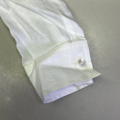PEITO'S 100% Linen Cropped Long Sleeve Collared Shirt Women's Sz S Solid White