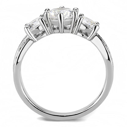3W1456 - Rhodium Brass Ring with AAA Grade CZ  in Clear