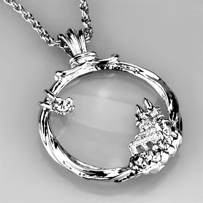 3W907 - Rhodium Brass Magnifier pendant with Top Grade Crystal  in Clear