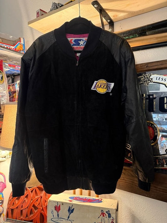 Vintage Starter Los Angeles Lakers Genuine Leather Suede Bomber Jacket