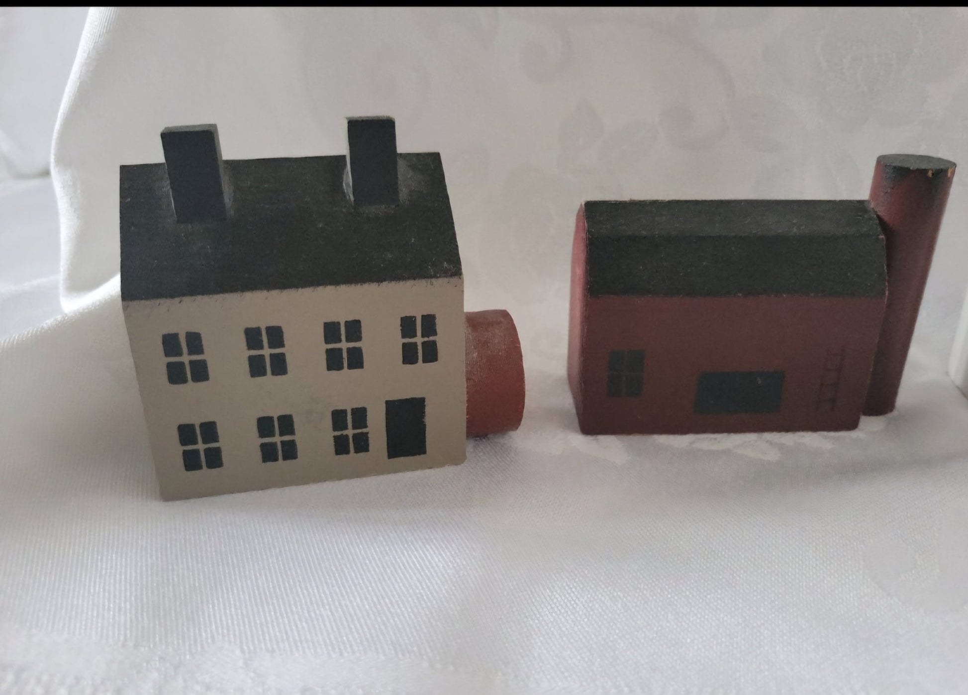 4 Minature wooden whimsical houses church barn - I Bought a Yard Sale