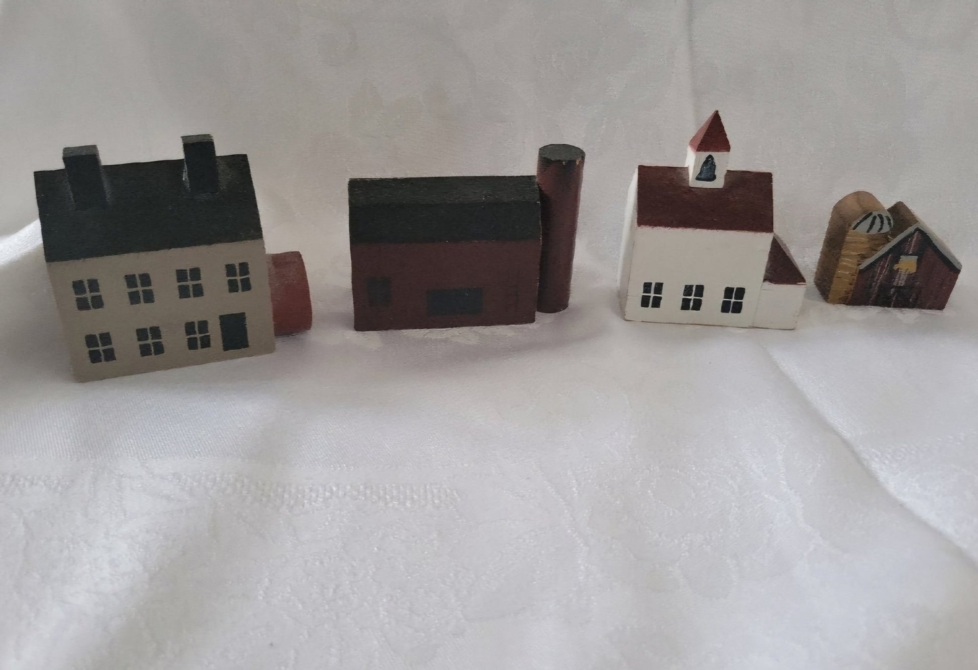 4 Minature wooden whimsical houses church barn - I Bought a Yard Sale