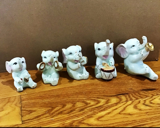 5 Vintage Orchestra band White Porcelain Elephants - I Bought a Yard Sale