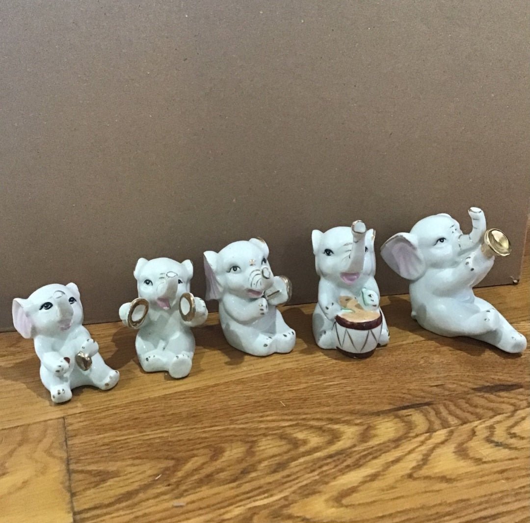 5 Vintage Orchestra band White Porcelain Elephants - I Bought a Yard Sale
