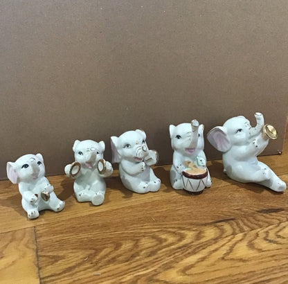 5 Vintage Orchestra band White Porcelain Elephants - I Bought a Yard Sale