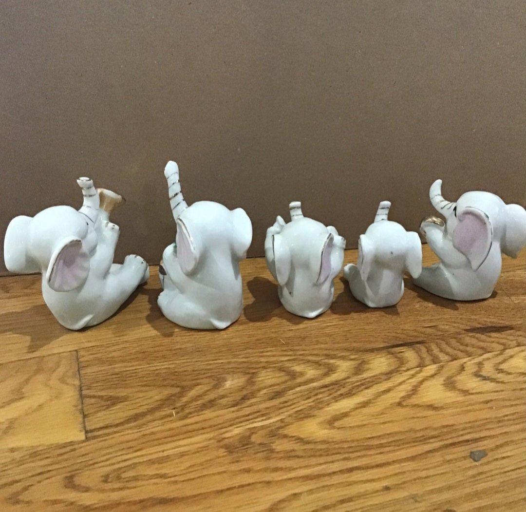 5 Vintage Orchestra band White Porcelain Elephants - I Bought a Yard Sale