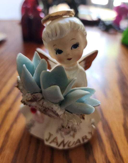 50's LEFTON January ANGEL figurine Japan 489 Snowdrop Garnet aprox 4.5" tall - I Bought a Yard Sale