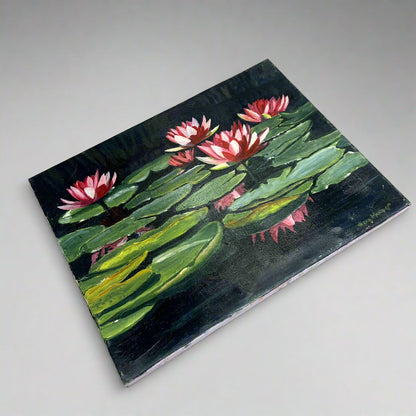 VERNA MARIE (CAMPBELL) Textured Oil Painting On Canvas Lotus Pond 18"x14"
