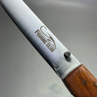 NORTH AMERICAN  Folding Fillet Knife W/ Case 14" Extended Brown Wood FMRFILET