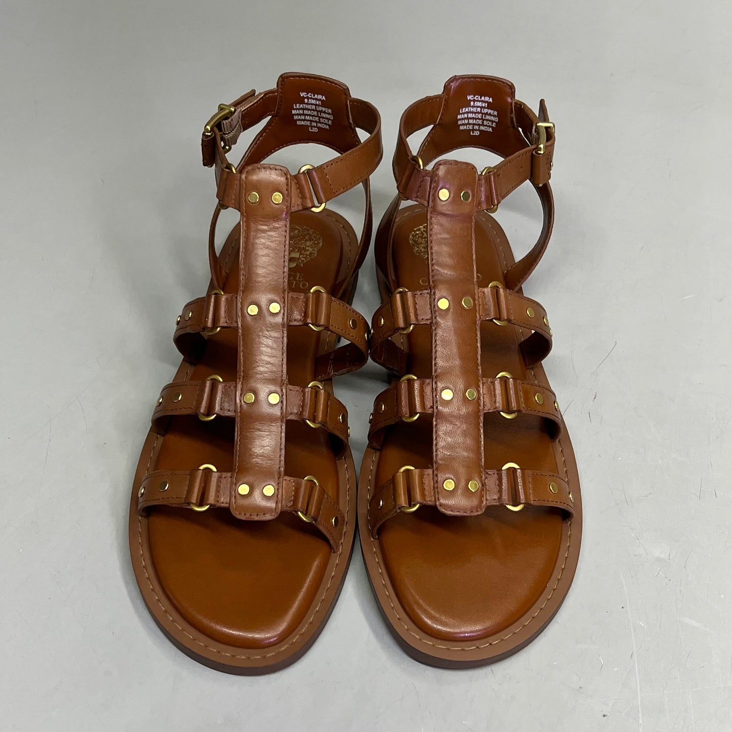 VINCE CAMUTO Leather Studded Gladiator Sandals Women's Sz 8.5M Caramelo VC-Claira