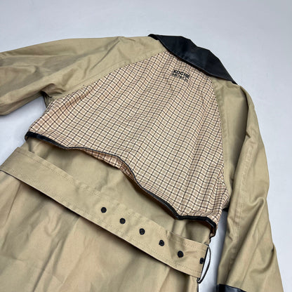KOCHE MO & CO. Reversible Tie Around Trench Coat Unisex Sz M Khaki/Plaid/Black
