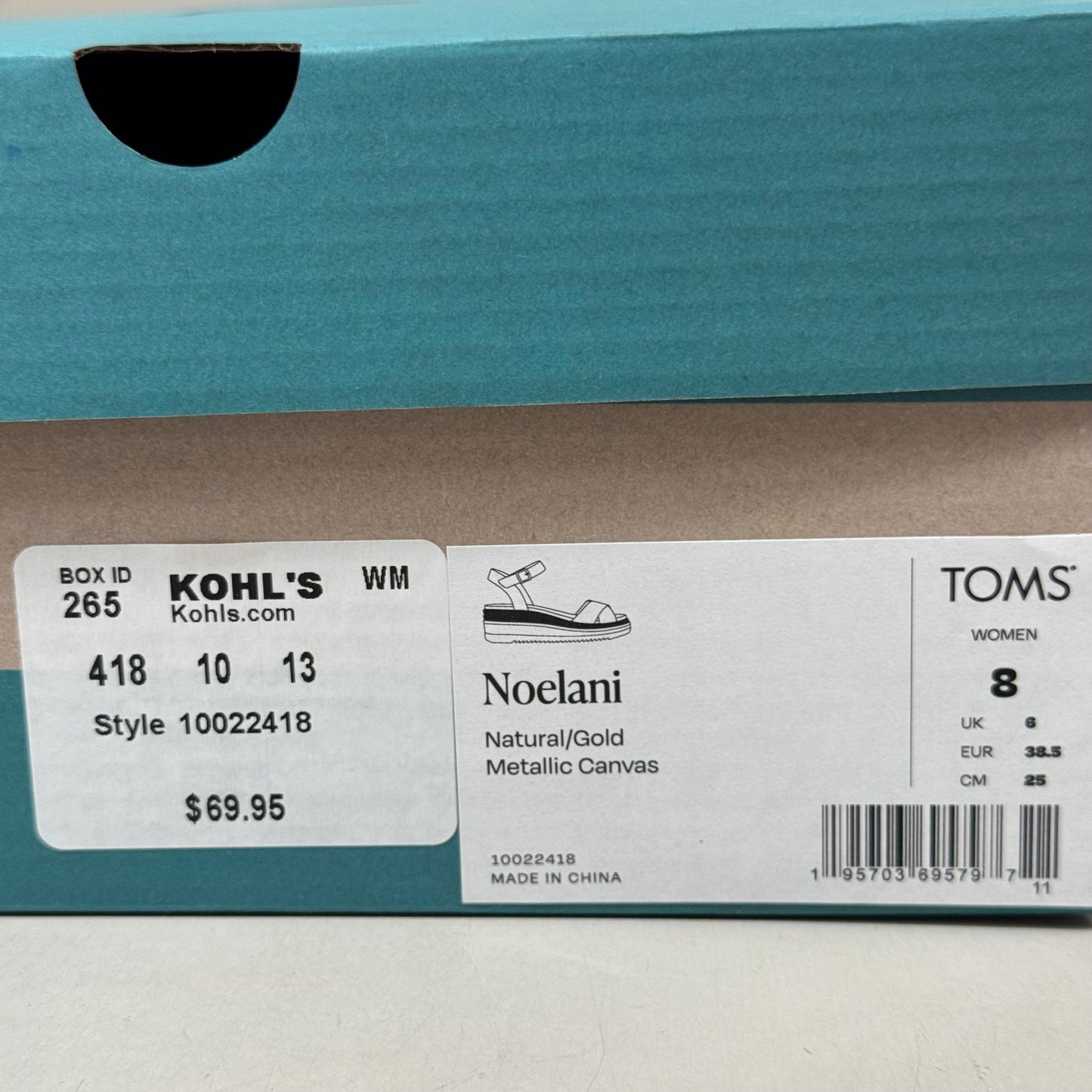 TOM'S Noelani Platform Wedge Sandals Women's Sz 8 EU38.5 Natural/Gold  10022418