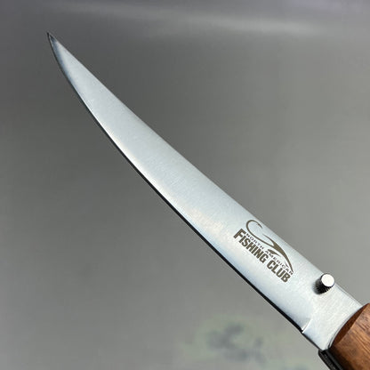 NORTH AMERICAN  Folding Fillet Knife W/ Case 14" Extended Brown Wood FMRFILET