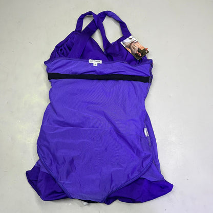 KIYONA Crossover Strap Ruched Built In Bra 1 Piece Swimsuit Women's Sz 0 Purple