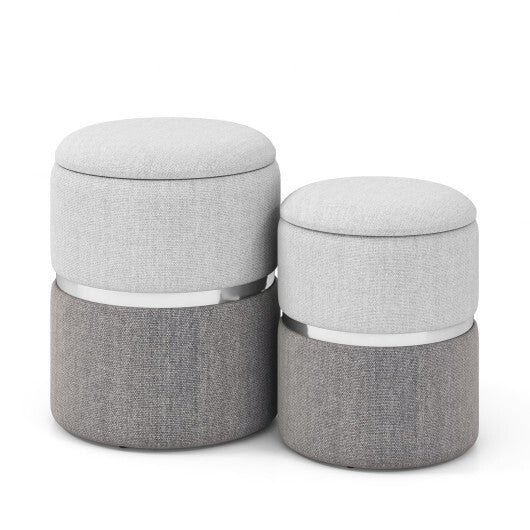 Velvet/Linen Fabric Storage Ottoman Set of 2-Golden