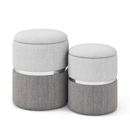 Velvet/Linen Fabric Storage Ottoman Set of 2-Golden