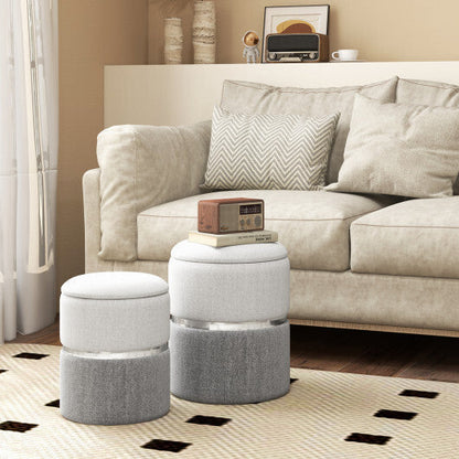 Velvet/Linen Fabric Storage Ottoman Set of 2-Golden