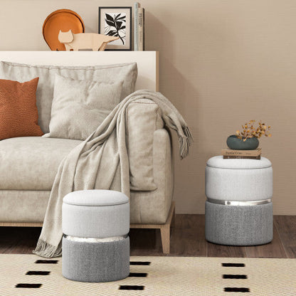 Velvet/Linen Fabric Storage Ottoman Set of 2-Golden