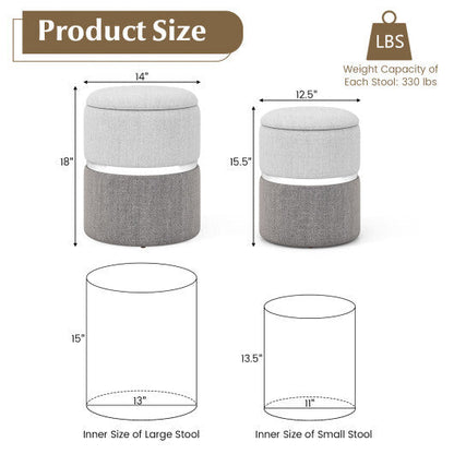 Velvet/Linen Fabric Storage Ottoman Set of 2-Golden