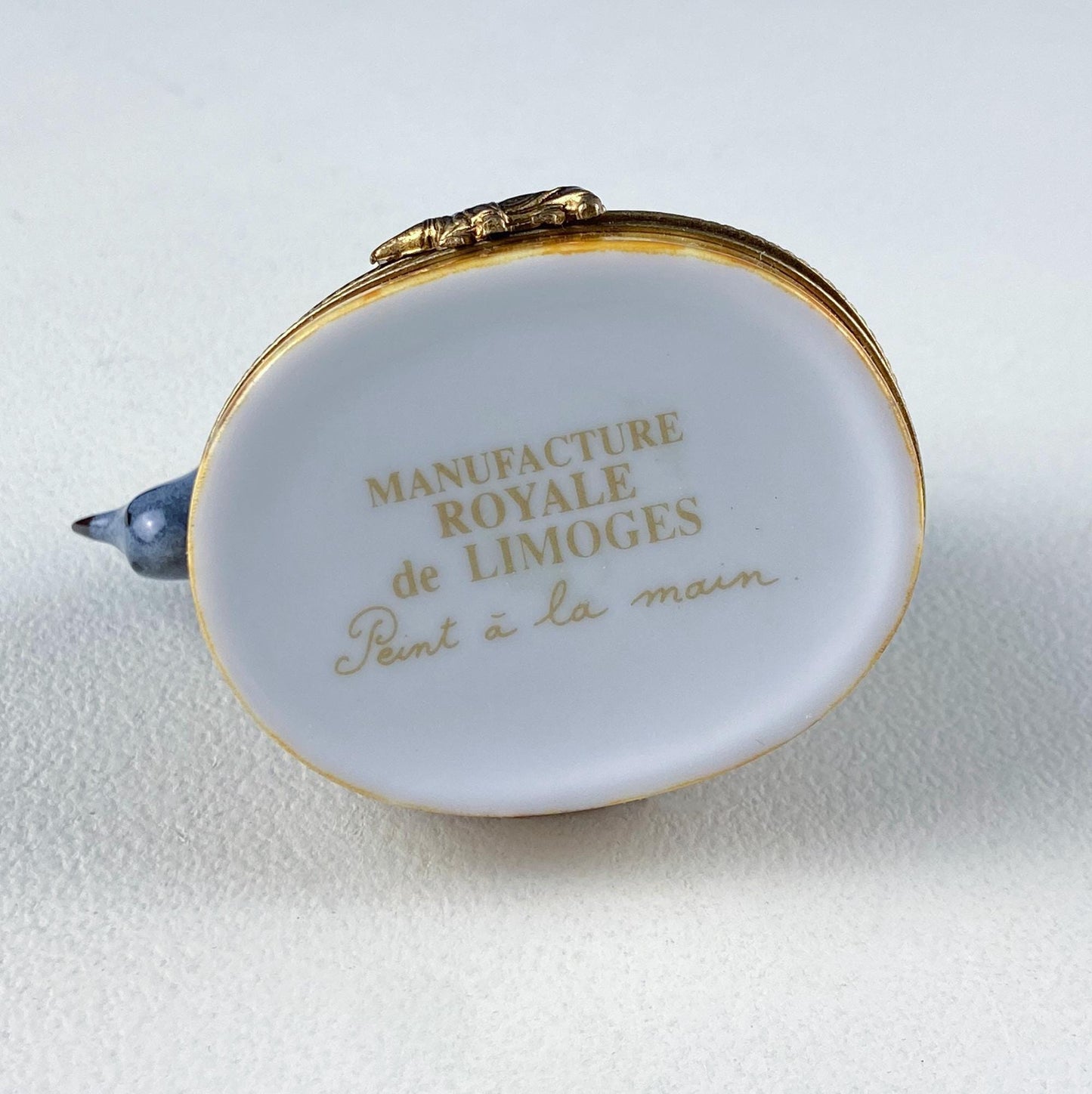 Mom and Baby Rhinos Vintage Retired Limoges Miniature Box. Collectible Porcelain & Brass Trinket Ring Pill Box. African Safari Design.