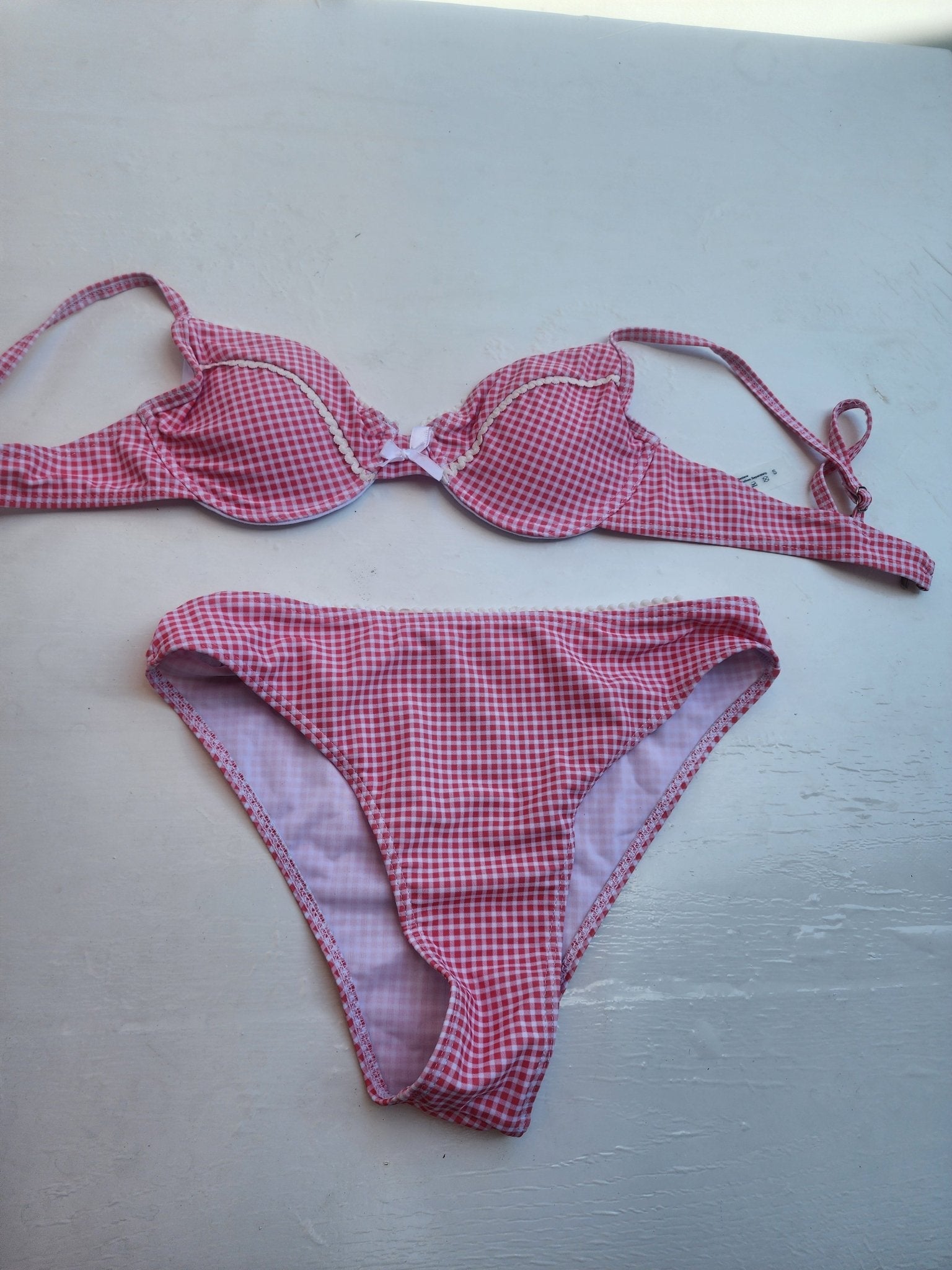 Adorable Pink & White Gingham Plaid Bikini Swimsuit Set - Top Small, Bottom Med - I Bought a Yard Sale