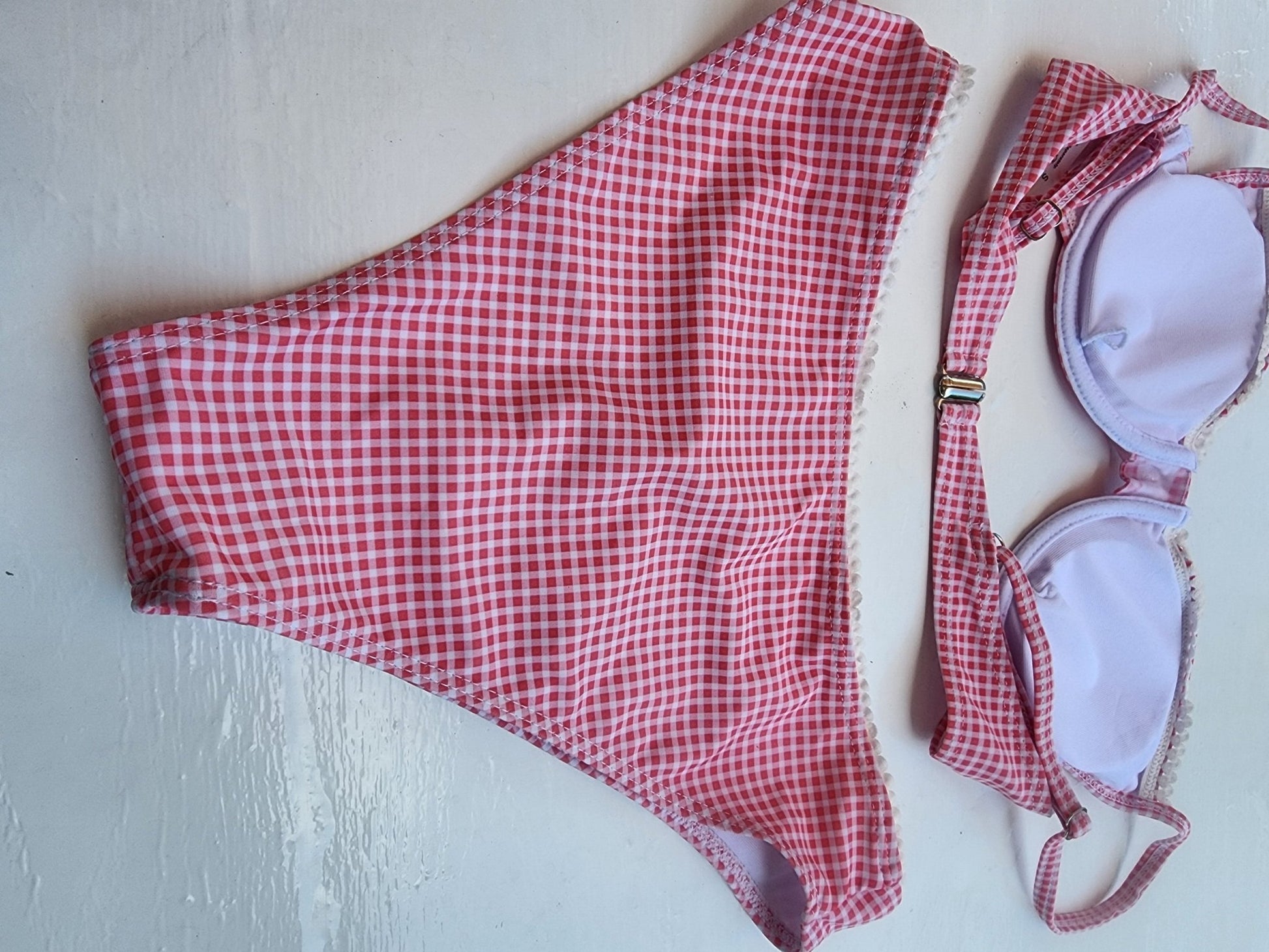 Adorable Pink & White Gingham Plaid Bikini Swimsuit Set - Top Small, Bottom Med - I Bought a Yard Sale