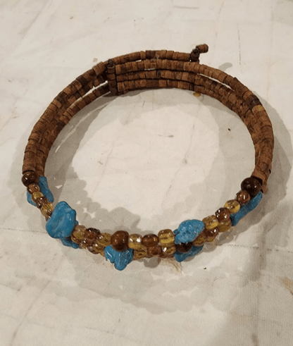 Adult Brown & Turquoise Choker with wood and other beads - I Bought a Yard Sale