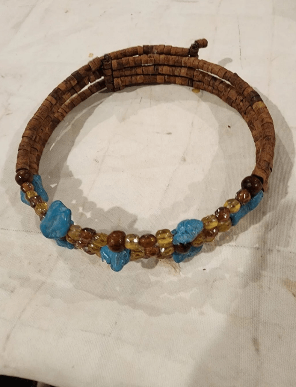 Adult Brown & Turquoise Choker with wood and other beads - I Bought a Yard Sale