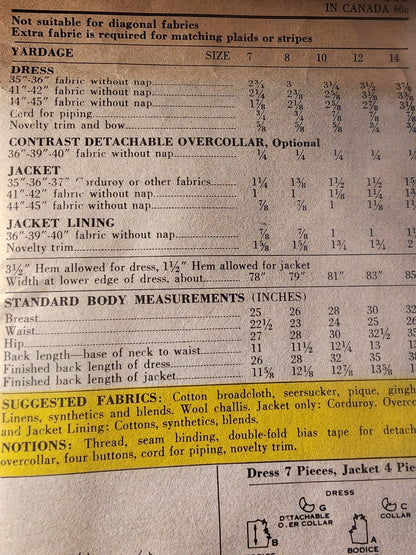 Advance Pattern 3131; ca. 1963; Girls' Dress and Jacket size 7 - I Bought a Yard Sale
