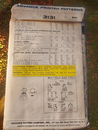 Advance Pattern 3131; ca. 1963; Girls' Dress and Jacket size 7 - I Bought a Yard Sale