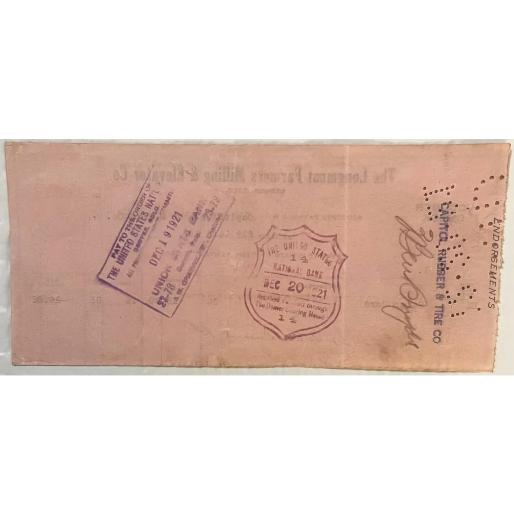 Antique 1921 Longmont Farmers Milling Voucher Check Unearthed