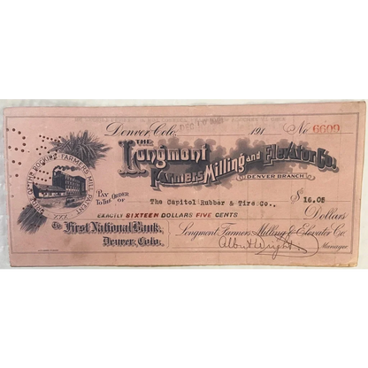Antique 1921 Longmont Farmers Milling Voucher Check Unearthed