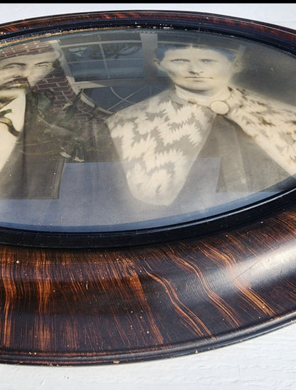 Antique Sepia Portrait In Convex Glass & Tiger Wood. 24.5" x 18.5" Frame - I Bought a Yard Sale