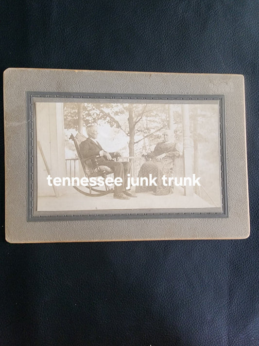 Antique Victorian Cabinet Card Photo Couple of man and woman on Porch John Fisher - I Bought a Yard Sale