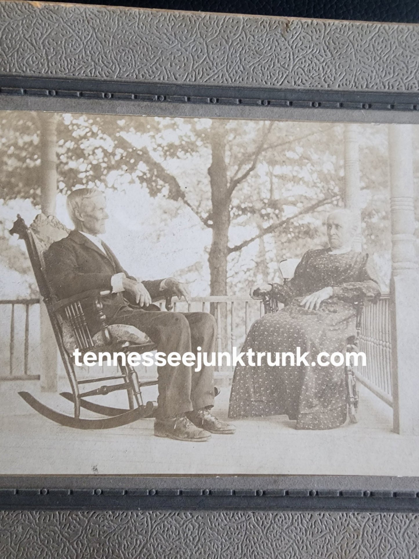Antique Victorian Cabinet Card Photo Couple of man and woman on Porch John Fisher - I Bought a Yard Sale