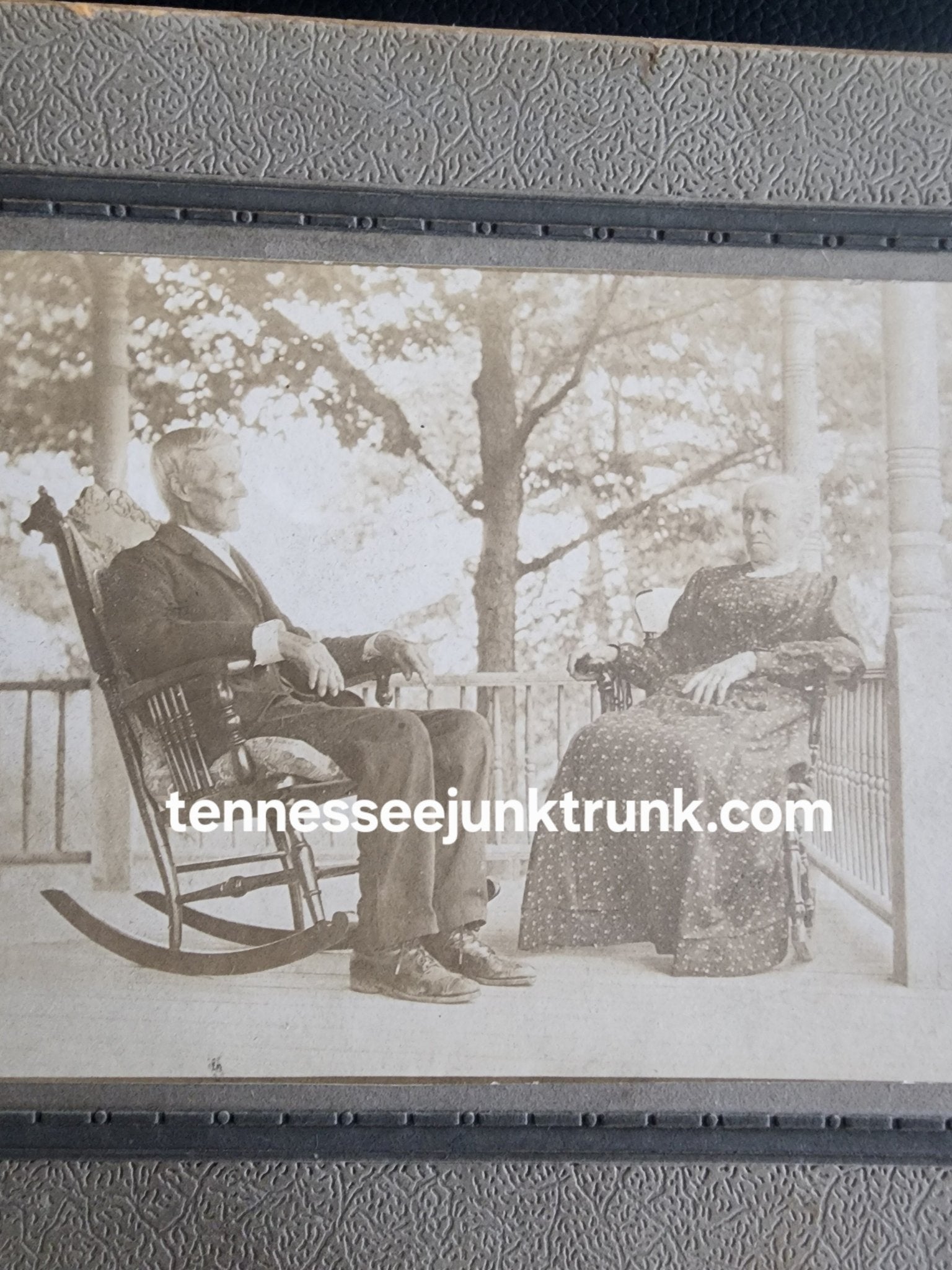 Antique Victorian Cabinet Card Photo Couple of man and woman on Porch John Fisher - I Bought a Yard Sale