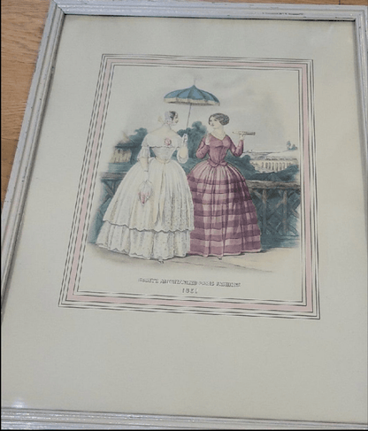 Antique Victorian fashion Print Picture French Paris 1851 - I Bought a Yard Sale