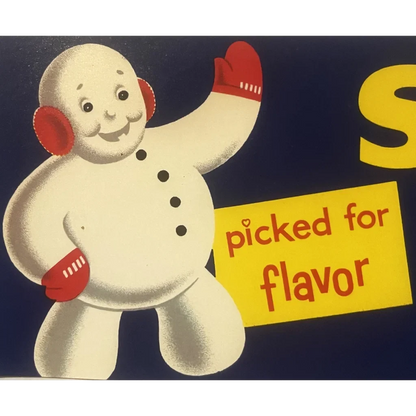 Vintage Snoboy Snowman Crate Label ❄️ Mountain Bartletts Pear Advertising Art, Los Angeles Calif