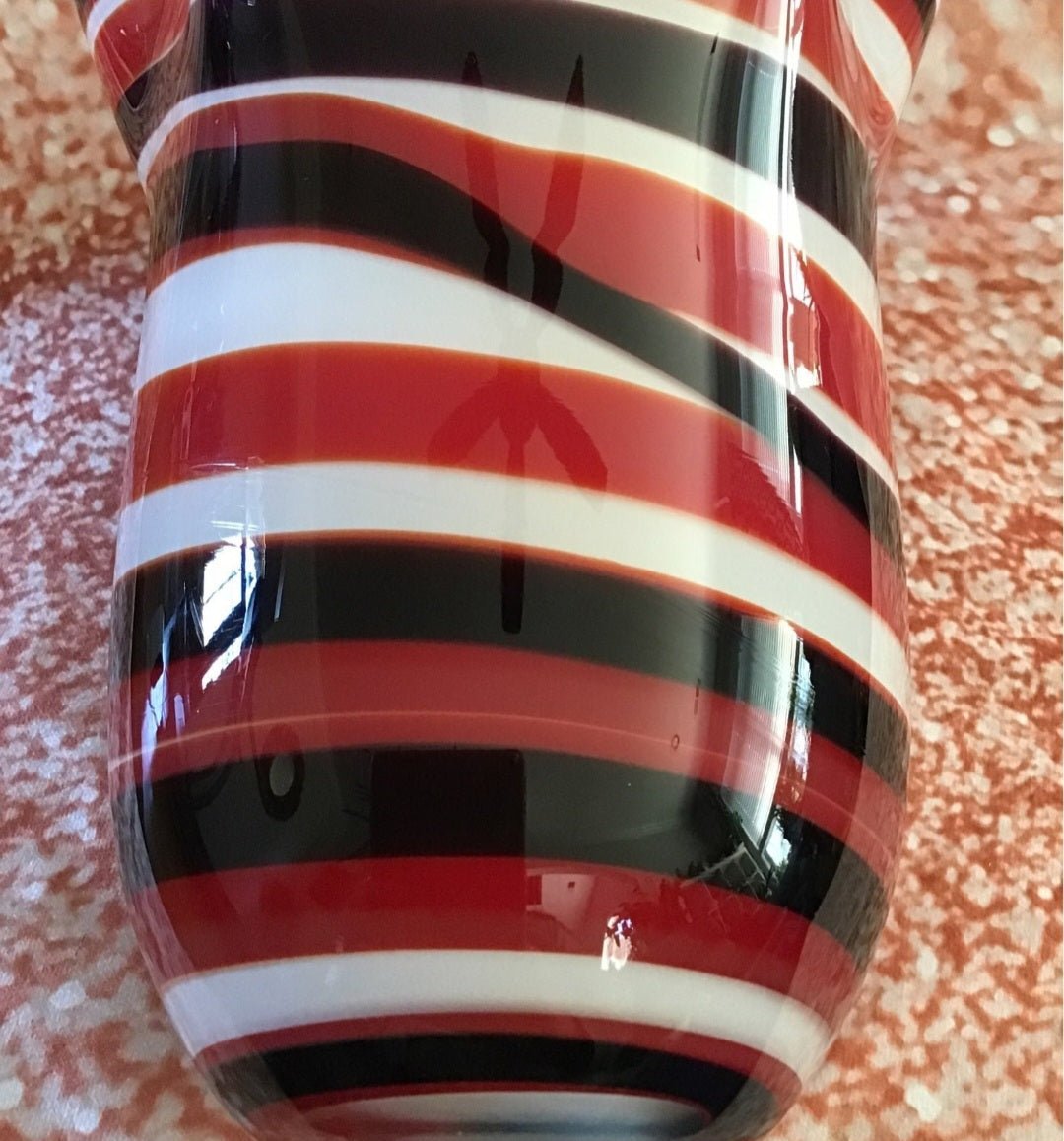 Art Glass Candy striped with black Ruffled Vase - I Bought a Yard Sale