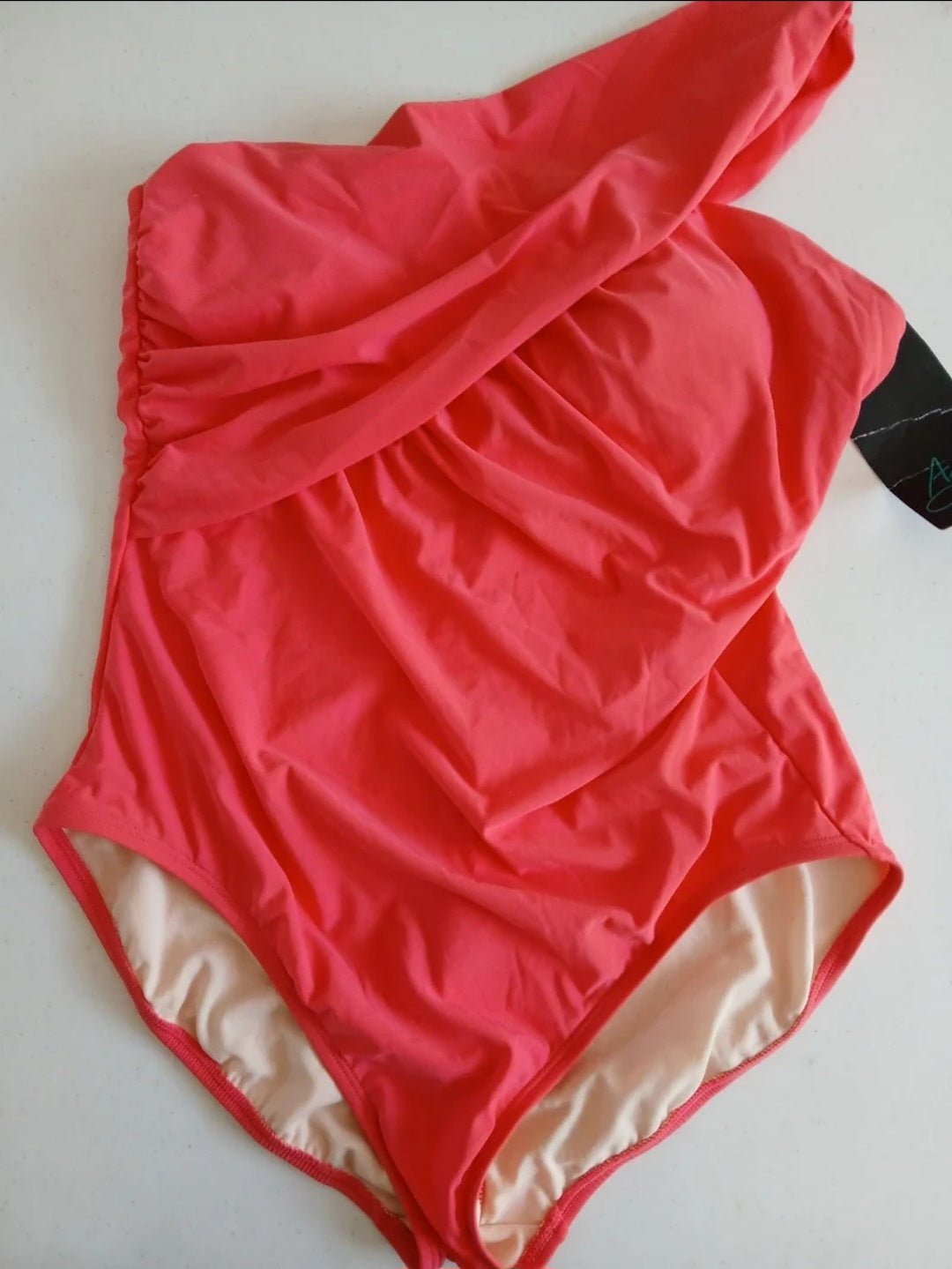 Asymmetrical Strap One Piece In Pink By Aqua Green XL 16 swimsuit - I Bought a Yard Sale