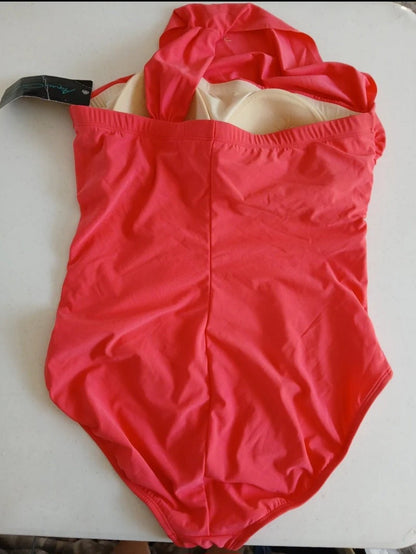 Asymmetrical Strap One Piece In Pink By Aqua Green XL 16 swimsuit - I Bought a Yard Sale