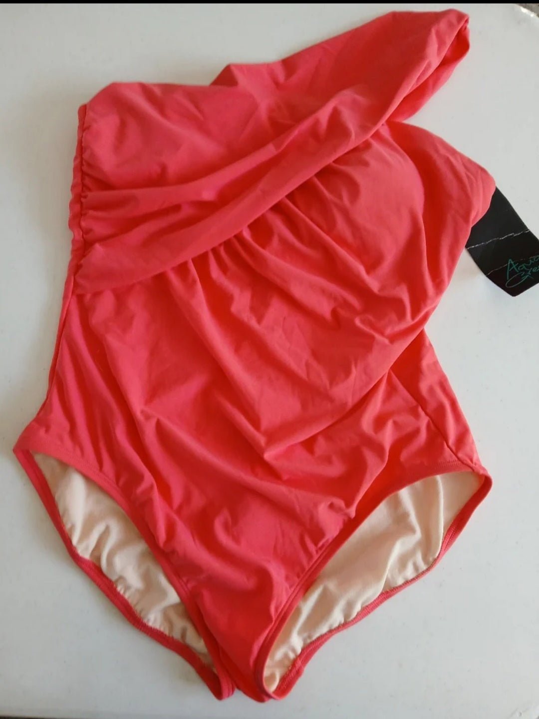 Asymmetrical Strap One Piece In Pink By Aqua Green XL 16 swimsuit - I Bought a Yard Sale